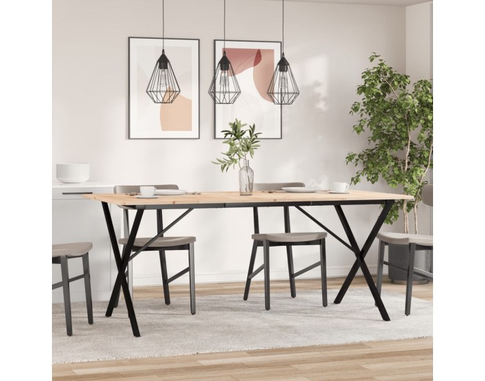 Sonata H Трапезна маса X-образна рамка 180x90x75 см бор масив и чугун