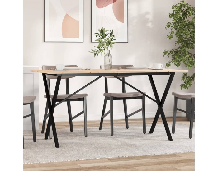 Sonata H Трапезна маса X-образна рамка 140x80x75 см бор масив и чугун