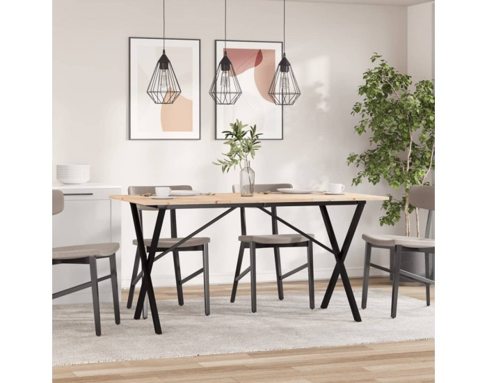 Sonata H Трапезна маса X-образна рамка 140x80x75 см бор масив и чугун