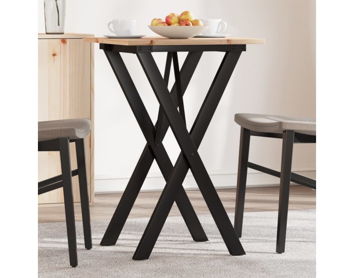 Sonata H Трапезна маса X-образна рамка 50x50x75 см бор масив и чугун