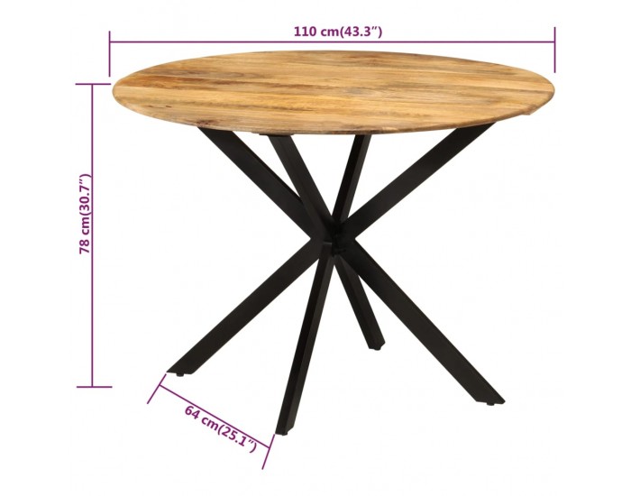 Sonata H Трапезна маса, Ø110x78 cм, мангово дърво масив и стомана