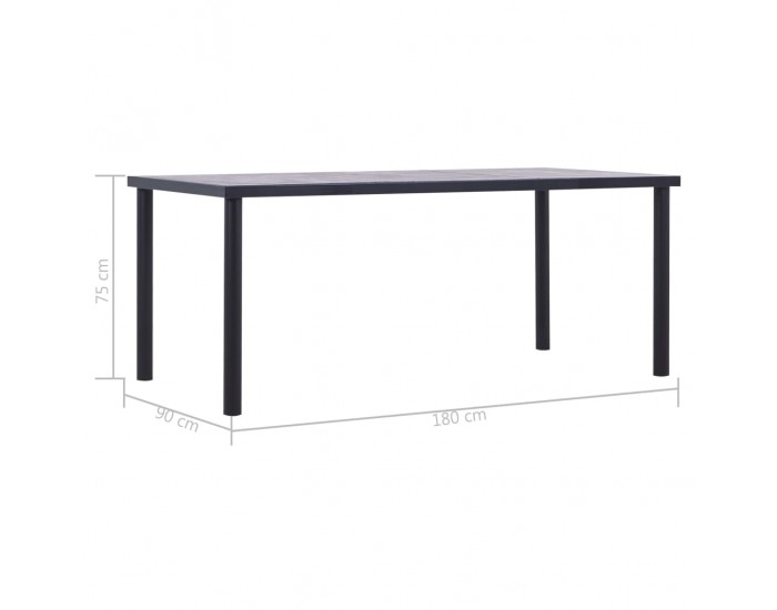 Sonata H Трапезна маса, черно и бетонно сиво, 180х90х75 см, МДФ