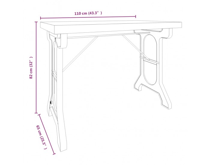 Sonata H Трапезна маса, 110x65x82 см, масивна дървесина ела и желязо
