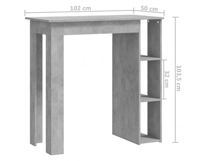 Sonata H Бар маса с рафт, бетонно сива, 102x50x103,5 см, инженерно дърво