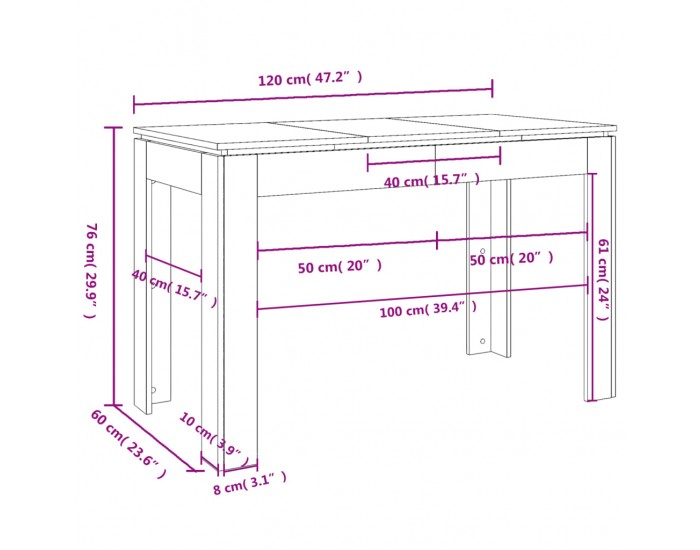 Sonata H Трапезна маса, опушен дъб, 120x60x76 см, инженерно дърво