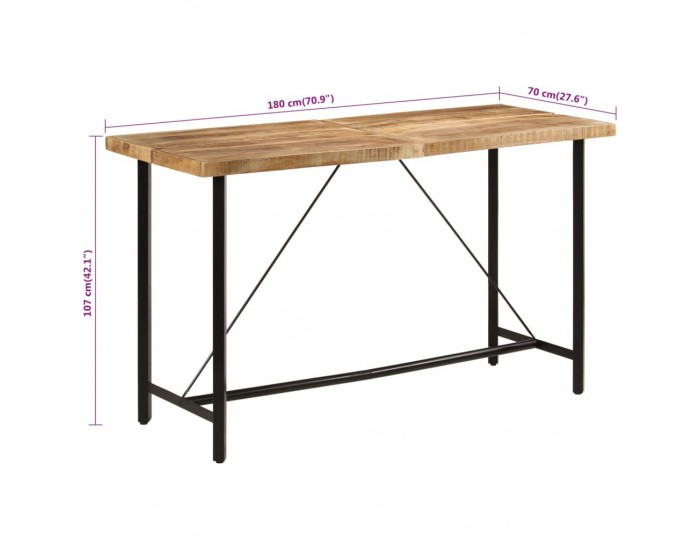 Sonata H Бар маса 180x70x107 см масивно мангово дърво и желязо