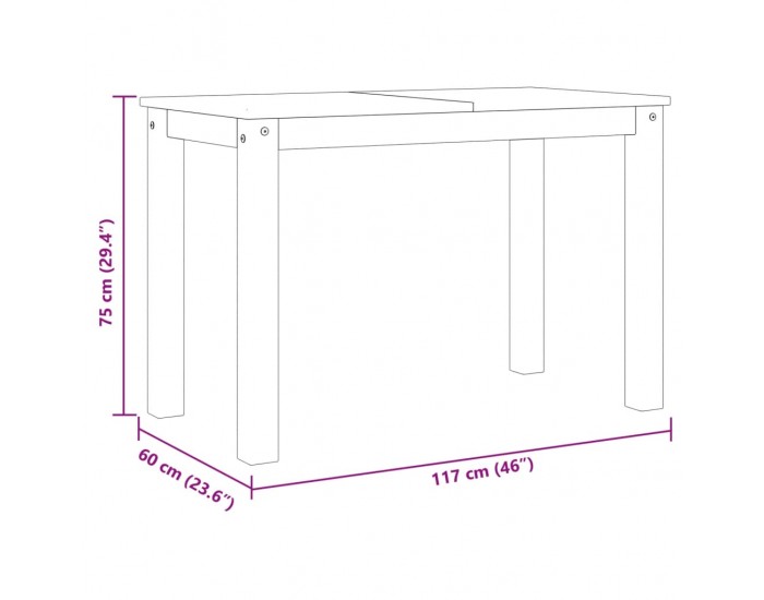 Sonata H Трапезна маса Panama сива 117x60x75 см бор масив