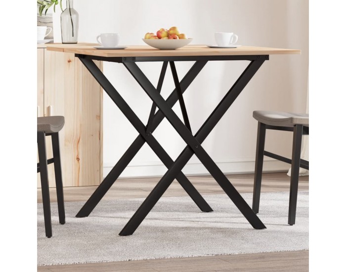 Sonata H Трапезна маса X-образна рамка 90x90x75 см бор масив и чугун