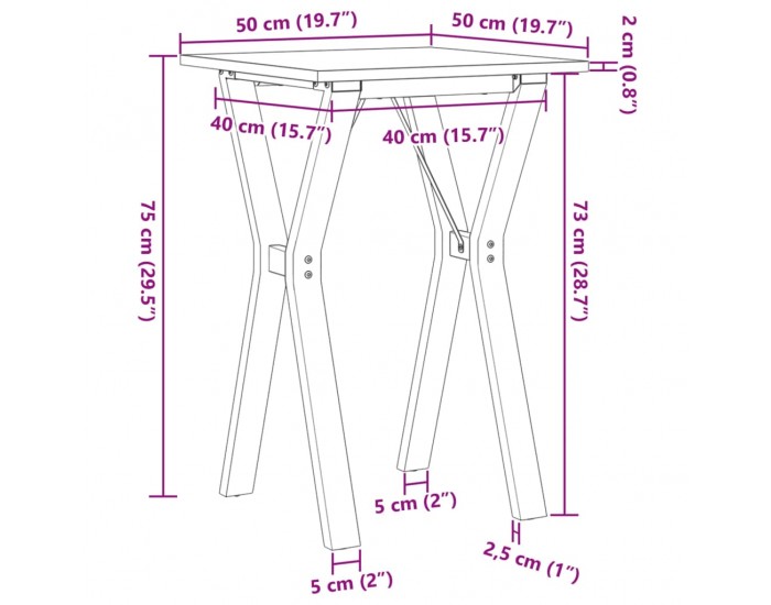 Sonata H Трапезна маса Y-образна рамка 50x50x75 см бор масив и чугун