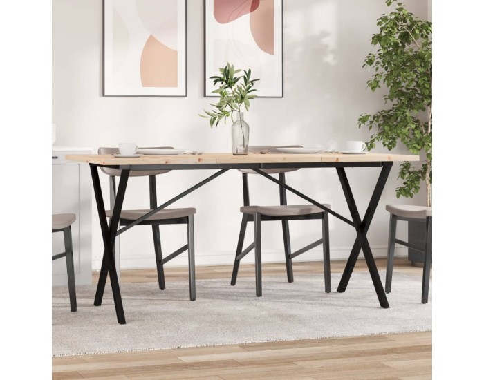 Sonata H Трапезна маса X-образна рамка 140x80x75,5 см бор масив и чугун