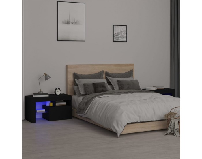 Sonata H Нощни шкафчета, 2 бр, с LED осветление, черни, 70x36,5x40 см