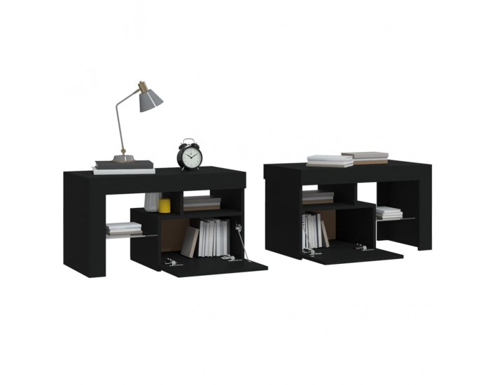 Sonata H Нощни шкафчета, 2 бр, с LED осветление, черни, 70x36,5x40 см