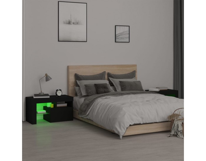 Sonata H Нощни шкафчета, 2 бр, с LED осветление, черни, 70x36,5x40 см