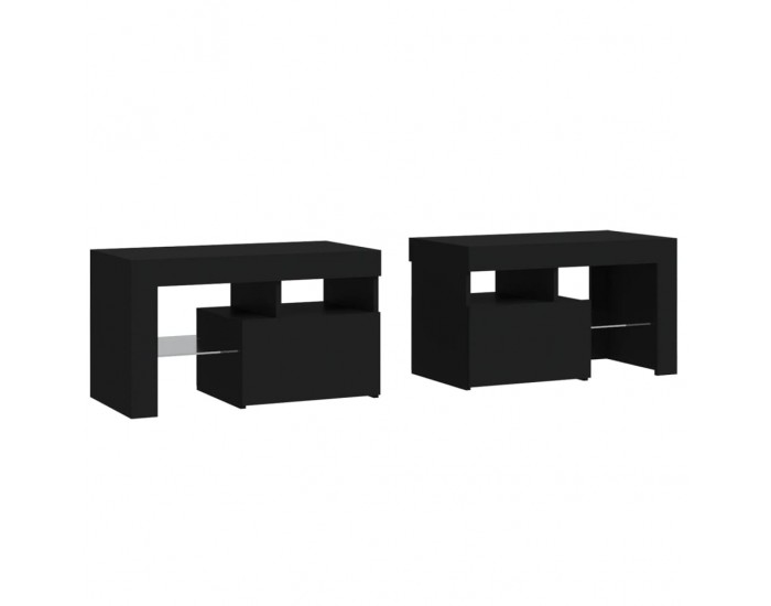 Sonata H Нощни шкафчета, 2 бр, с LED осветление, черни, 70x36,5x40 см