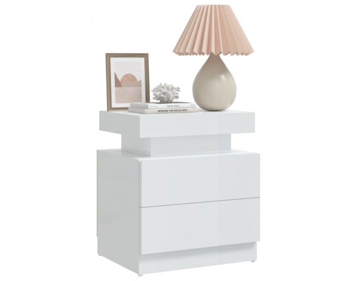 Sonata H Нощно шкафче, бял гланц, 45x35x52 см, инженерно дърво