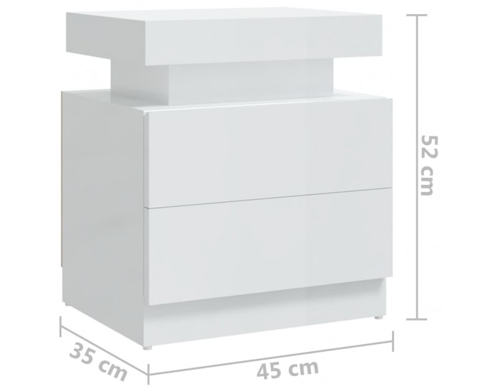 Sonata H Нощно шкафче, бял гланц, 45x35x52 см, инженерно дърво