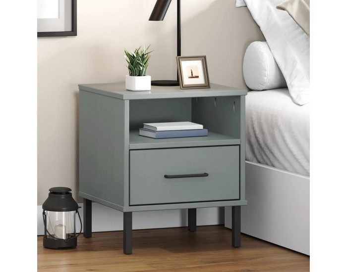 Sonata H Нощно шкафче с метални крака сив бор масив OSLO