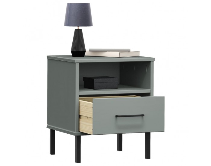 Sonata H Нощно шкафче с метални крака сив бор масив OSLO