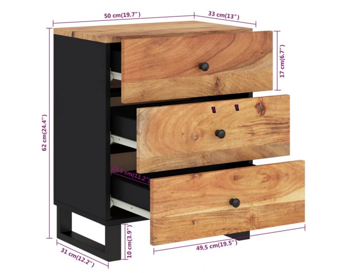 Sonata H Нощно шкафче 50x33x62 см масивна акация и инженерно дърво