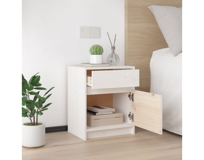 Sonata H Нощно шкафче, бяло,40x31x50 см, борово дърво масив