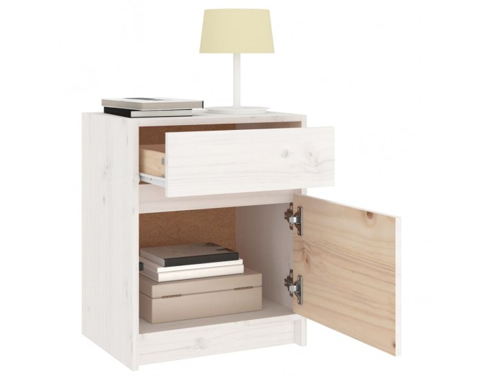 Sonata H Нощно шкафче, бяло,40x31x50 см, борово дърво масив