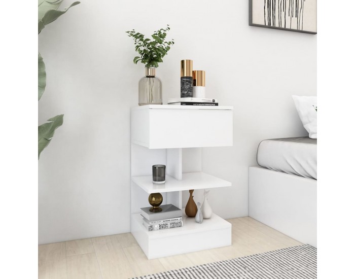 Sonata H Нощни шкафчета, 2 бр, бели, 40x35x65 см, инженерно дърво