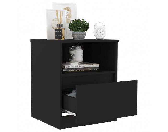Sonata H Нощни шкафчета, 2 бр, черни, 40x40x50 см, инженерно дърво