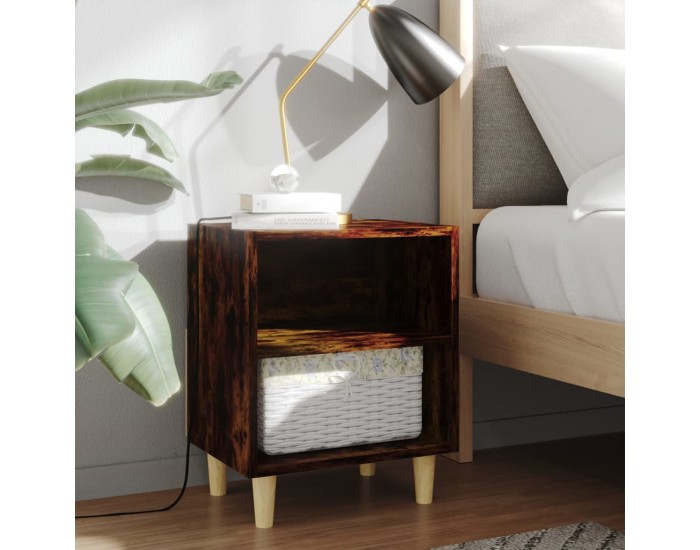 Sonata H Нощно шкафче с крака от масивно дърво, опушен дъб, 40x30x50 см