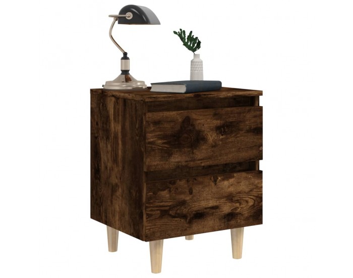 Sonata H Нощни шкафчета с крака дървен масив 2 бр опушен дъб 40x35x50 см