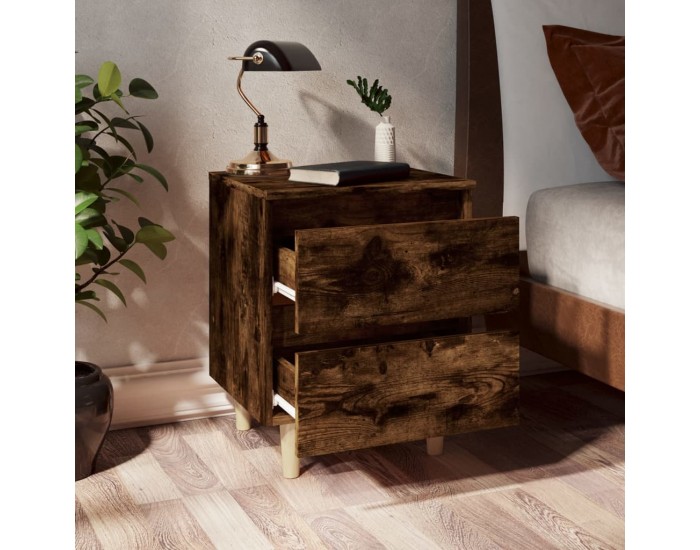 Sonata H Нощни шкафчета с крака дървен масив 2 бр опушен дъб 40x35x50 см