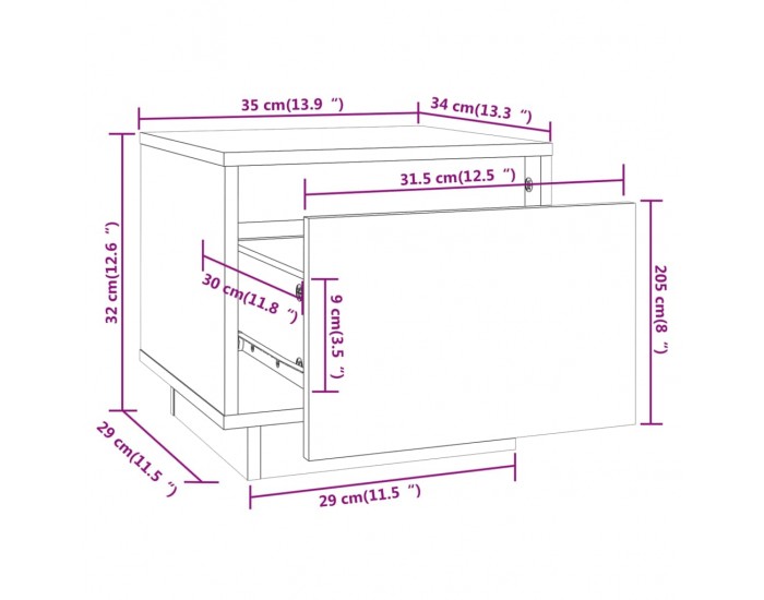 Sonata H Нощно шкафче, бяло, 35x34x32 см, борово дърво масив