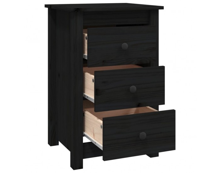 Sonata H Нощни шкафчета, 2 бр, черни, 40x35x61,5 см, борово дърво масив