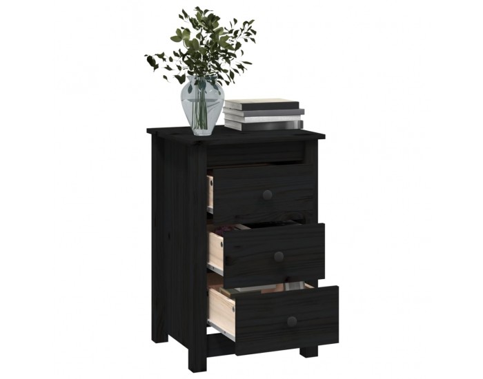 Sonata H Нощни шкафчета, 2 бр, черни, 40x35x61,5 см, борово дърво масив