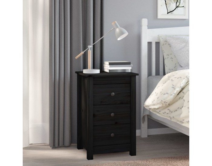 Sonata H Нощни шкафчета, 2 бр, черни, 40x35x61,5 см, борово дърво масив