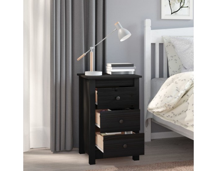Sonata H Нощни шкафчета, 2 бр, черни, 40x35x61,5 см, борово дърво масив