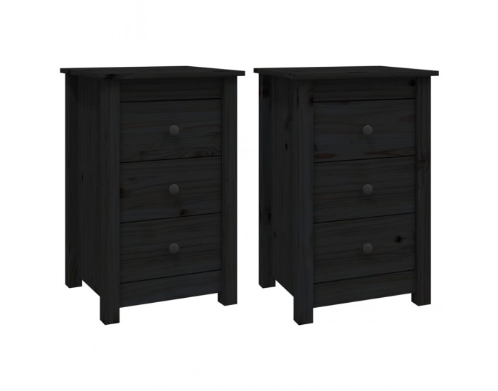 Sonata H Нощни шкафчета, 2 бр, черни, 40x35x61,5 см, борово дърво масив