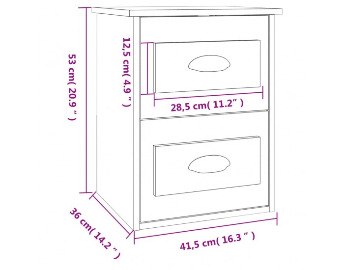 Sonata H Нощно шкафче за стенен монтаж, черно, 41,5x36x53 см