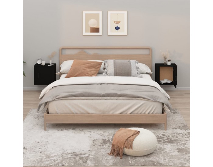 Sonata H Нощни шкафчета за стенен монтаж, 2 бр, черни 50x30x47 см