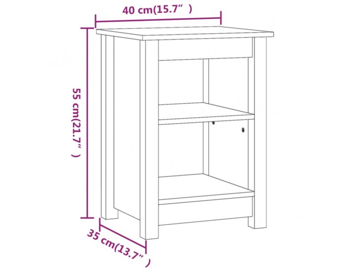 Sonata H Нощно шкафче, сиво, 40x35x55 см, борово дърво масив