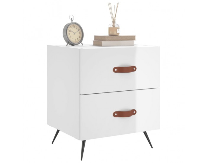 Sonata H Нощно шкафче, бял гланц, 40x35x47,5 см, инженерно дърво