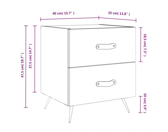 Sonata H Нощно шкафче, бял гланц, 40x35x47,5 см, инженерно дърво