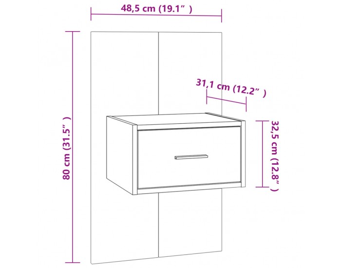 Sonata H Нощно шкафче за стенен монтаж, бял гланц
