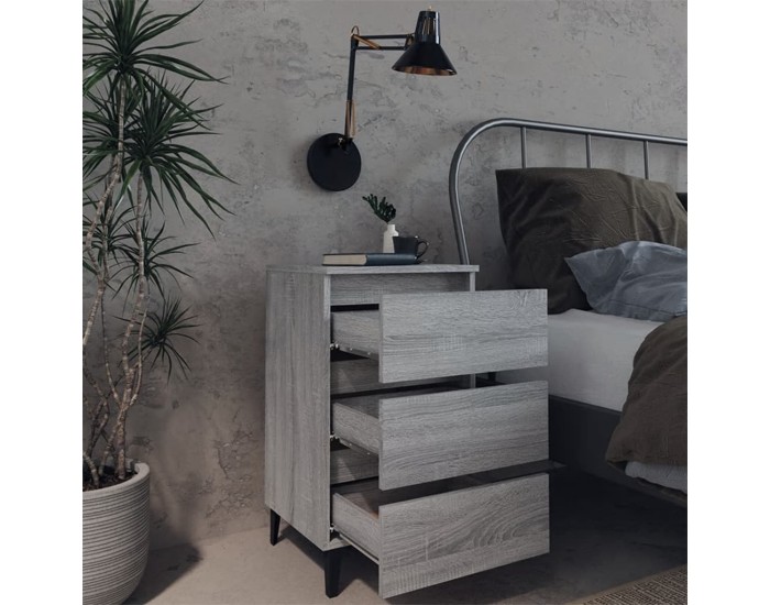 Sonata H Нощно шкафче с метални крака, сив сонома, 40x35x69 см