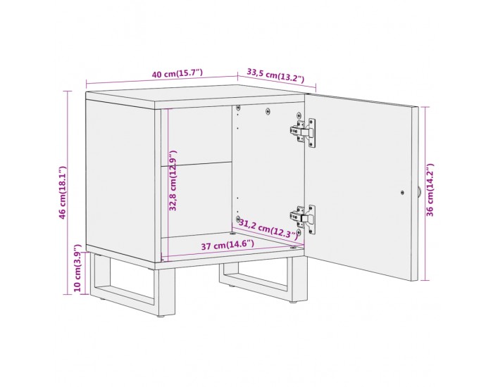 Sonata H Нощно шкафче, кафяво и черно, мангово дърво масив