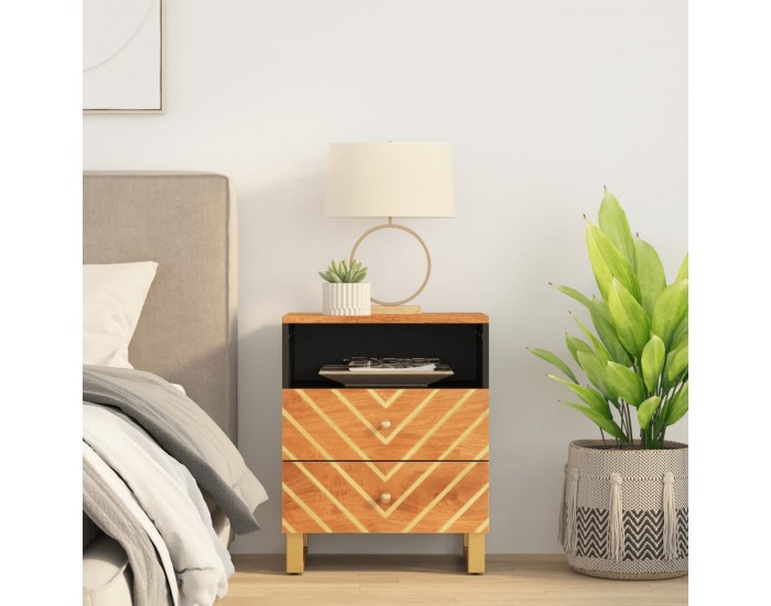 Sonata H Нощно шкафче, кафяво и черно, 50x33x60 см, мангово дърво масив