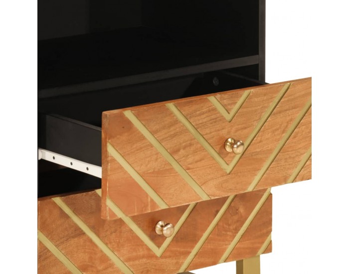 Sonata H Нощно шкафче, кафяво и черно, 50x33x60 см, мангово дърво масив