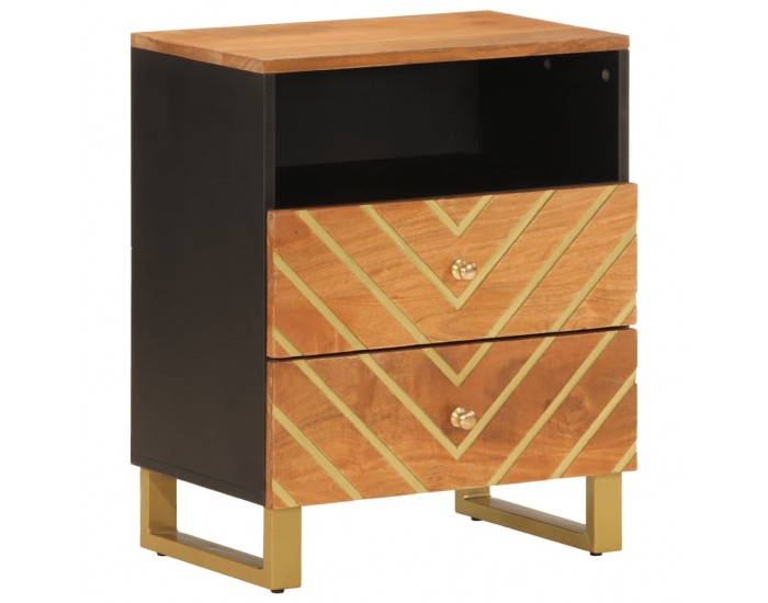 Sonata H Нощно шкафче, кафяво и черно, 50x33x60 см, мангово дърво масив