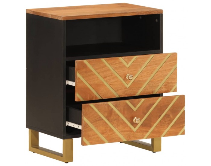 Sonata H Нощно шкафче, кафяво и черно, 50x33x60 см, мангово дърво масив