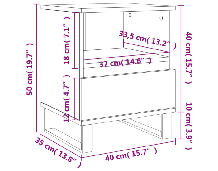 Sonata H Нощни шкафчета 2 бр бетонно сив 40x35x50 см инженерна дървесина