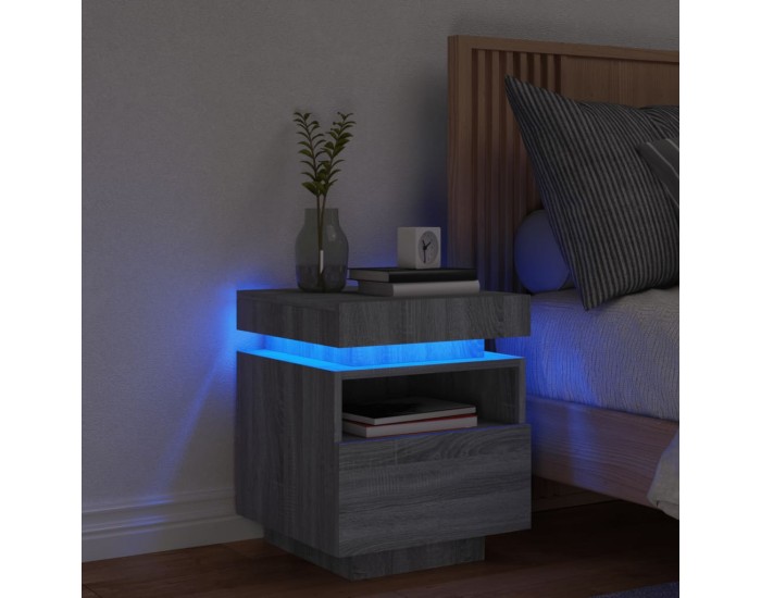 Sonata H Нощно шкафче с LED осветление, сив сонома, 40x39x48,5 см